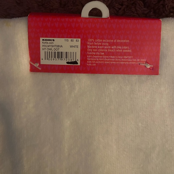 🩷🦉NWT! Kohls “Owl Love You Forever”- Valentines Day Hand Towel🦉🩷 - Picture 3 of 3